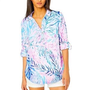 Lilly Pulitzer Captiva Button Tunic In Kaleidoscope Coral New Size Large